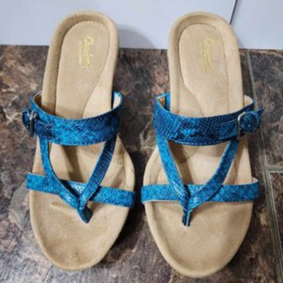 Tony Little Cheeks Fit Body Snake Embossed Wedge Sandal Size 8.5  - Turquoise - Picture 1 of 6